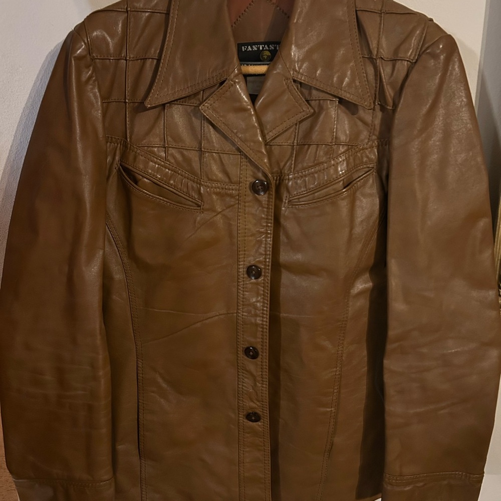 Vintage 1970s Men’s Leather Jacket by Fantastic International – Wide Lapel